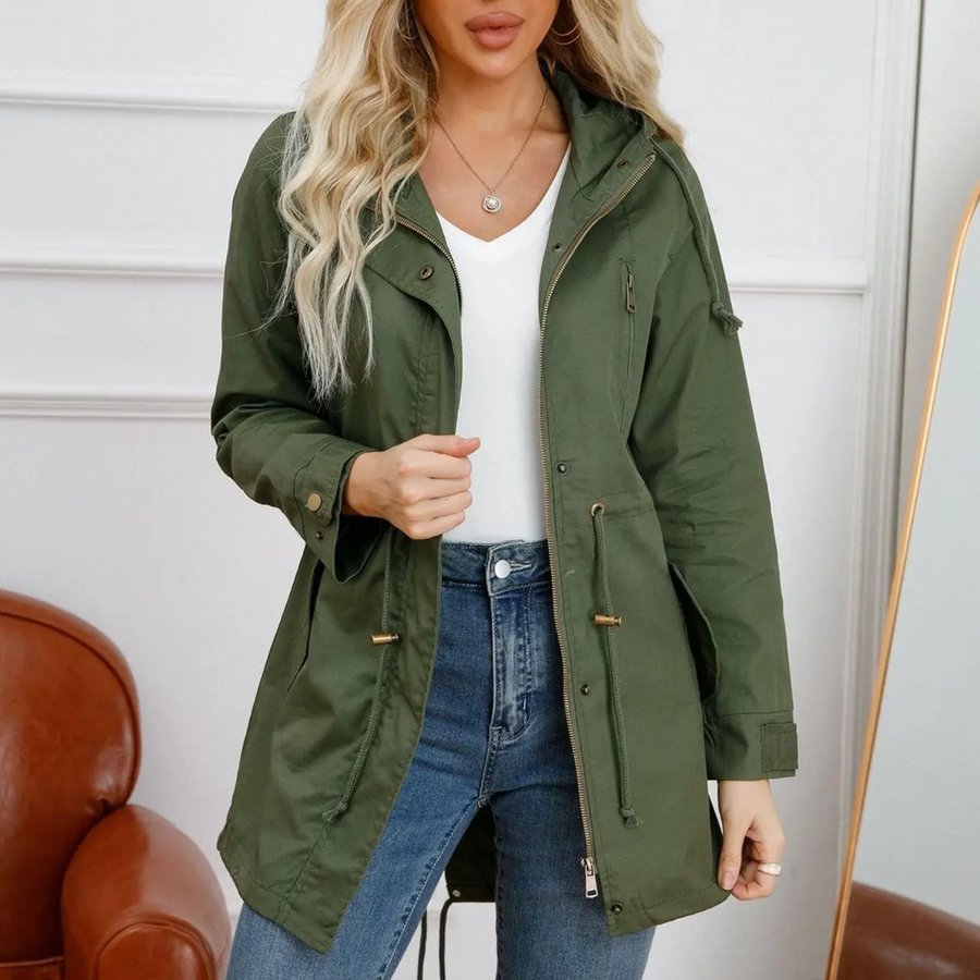 Women's Hooded Utility Parka with Drawstring Waist in 7 Colors