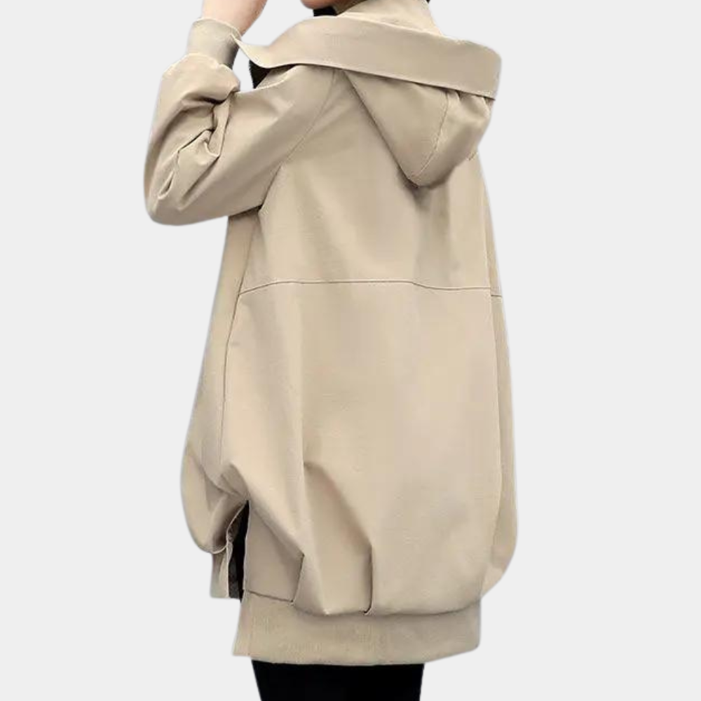 Women's hooded windbreaker jacket in khaki – back view