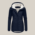 Women's hooded winter parka in blue – front view