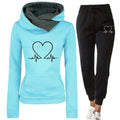 Women's heartbeat print hoodie and jogger set in sky blue
