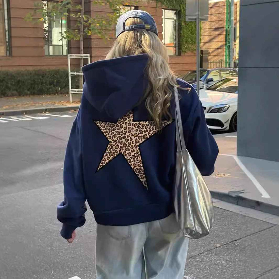 Women's Hoodie with Leopard Star Back Print in 2 Colors for Casual Days