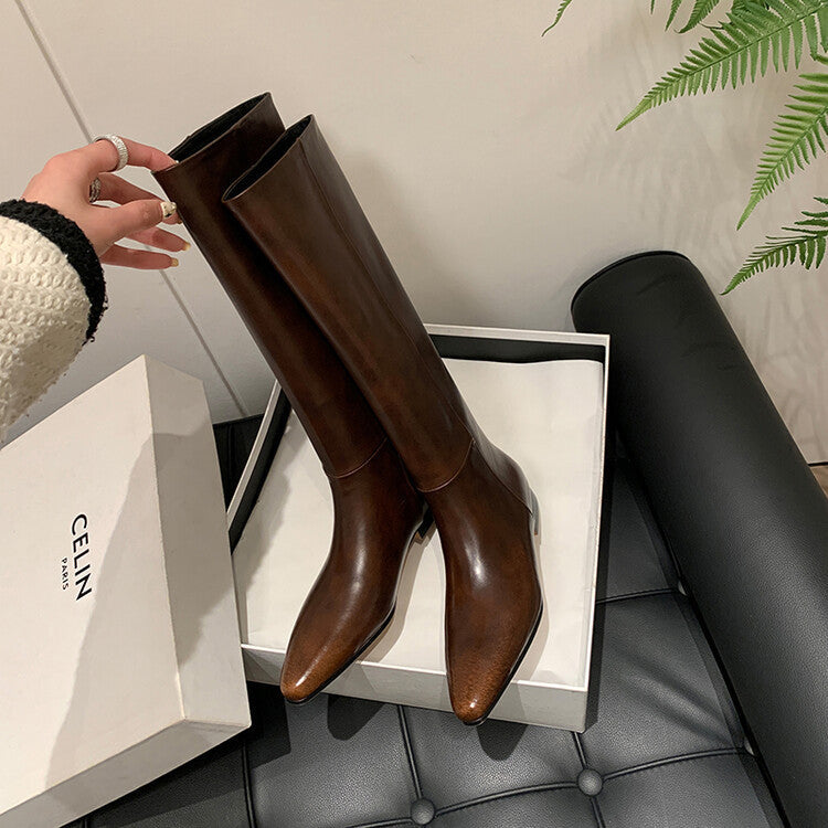 Women's pointed toe knee-high boots in brown – product view