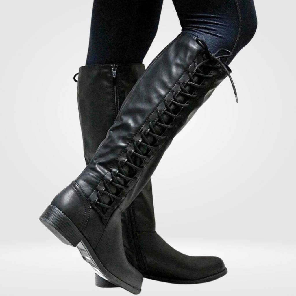 Women's Knee-High Lace-Up Boots in black