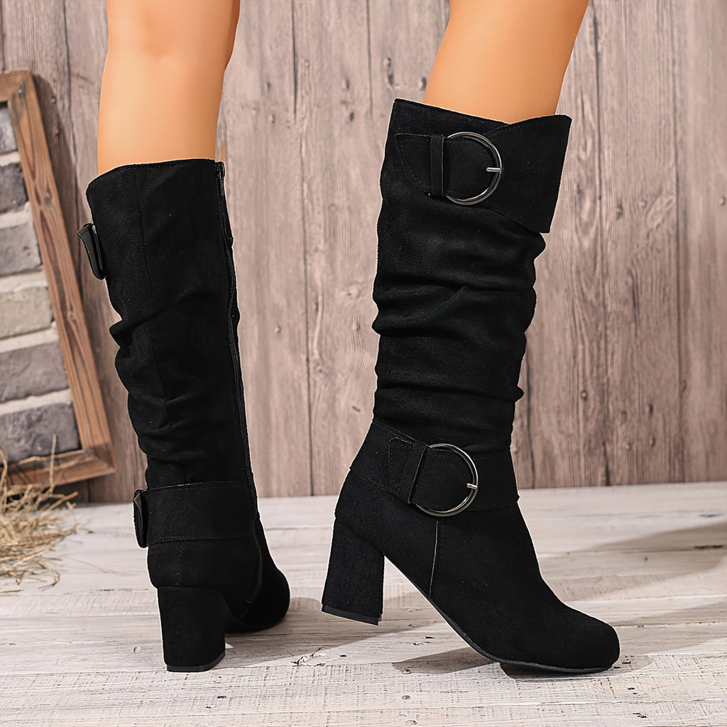 Women's knee-high slouch boots in black – pair