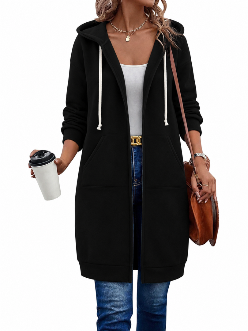 Women's Knee-Length Zip Hoodie with Pockets in 10 Colors for Cosy Days