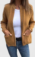 Women's Round Neck Knit Jacket in brown