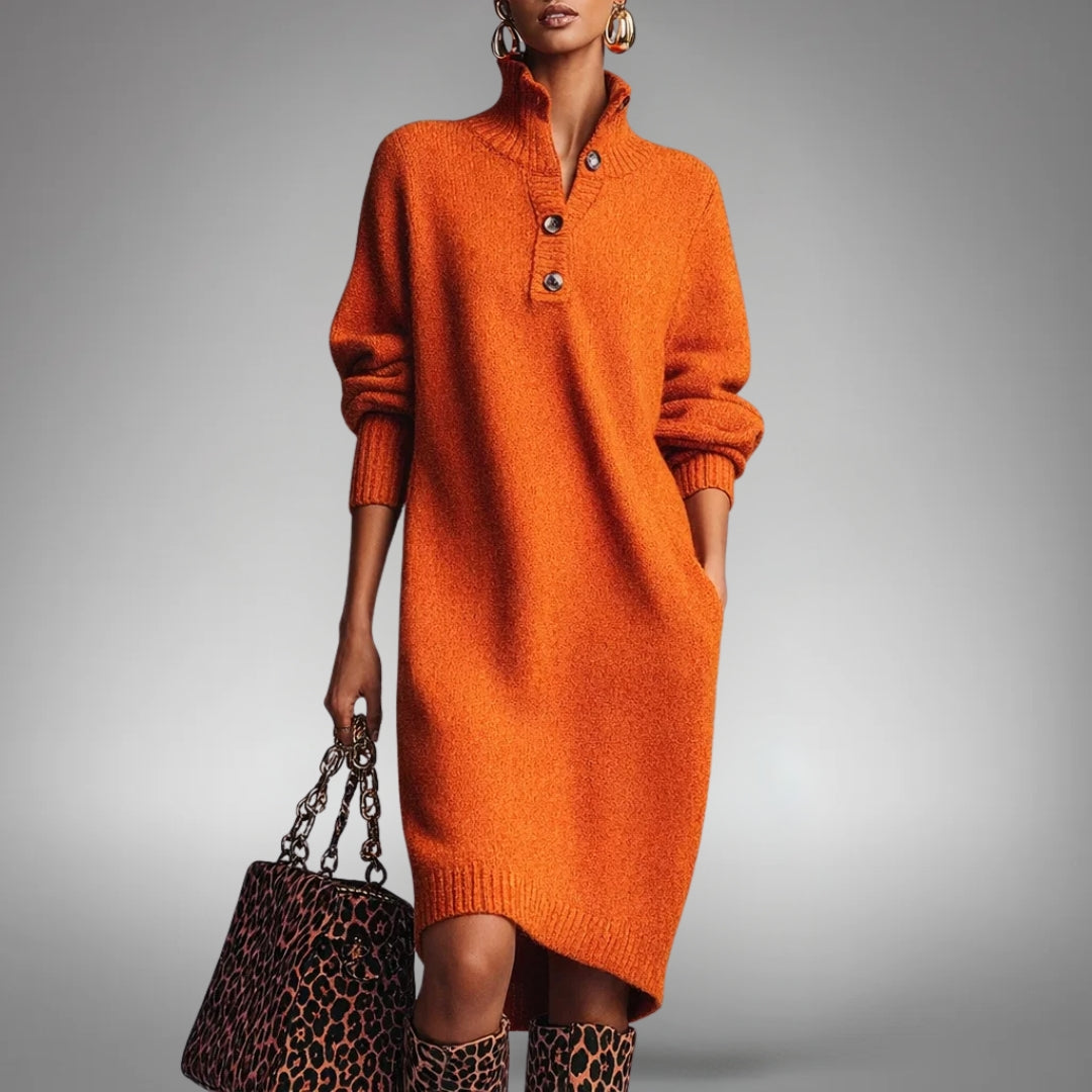Women's Button Collar Jumper Dress in orange