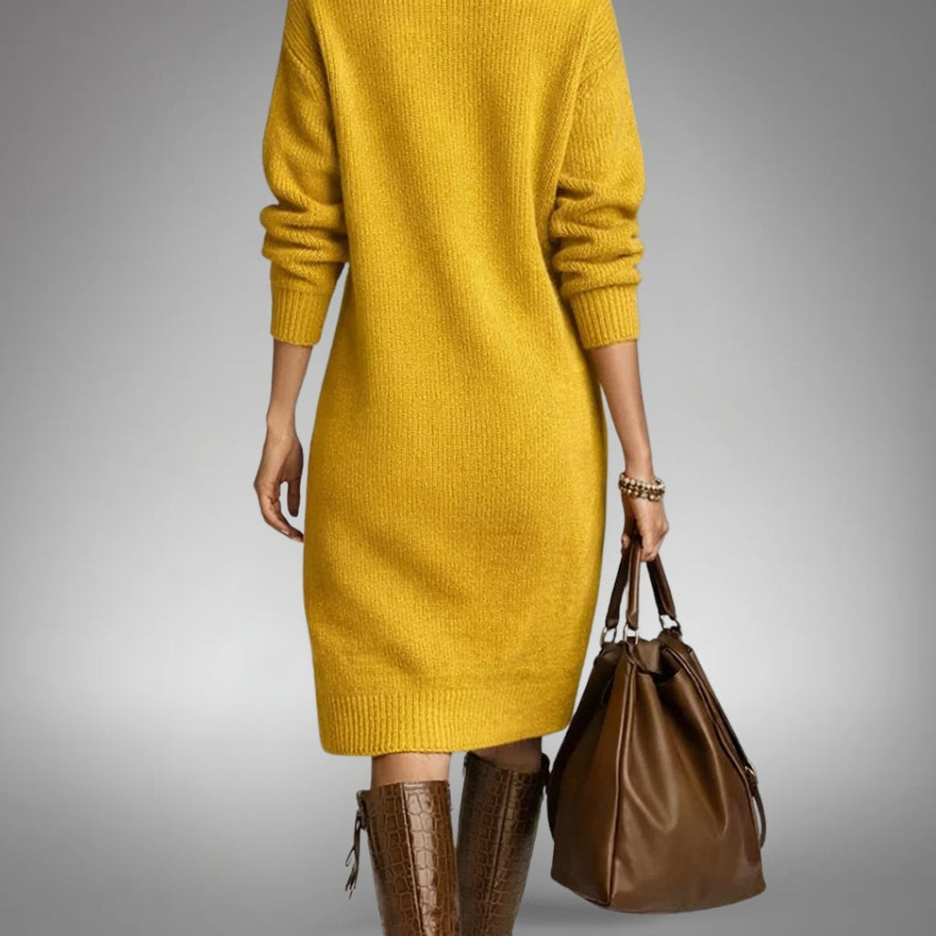 Women's button collar jumper dress in yellow – back view