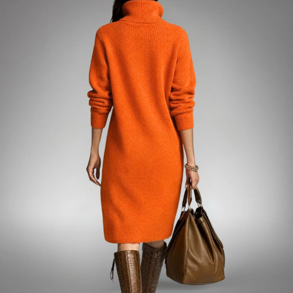 Women's button collar jumper dress in orange – side view