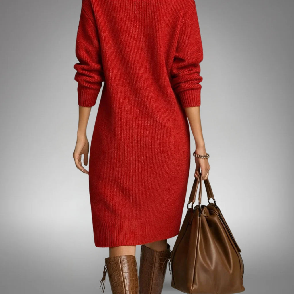 Women's button collar jumper dress in red – back view