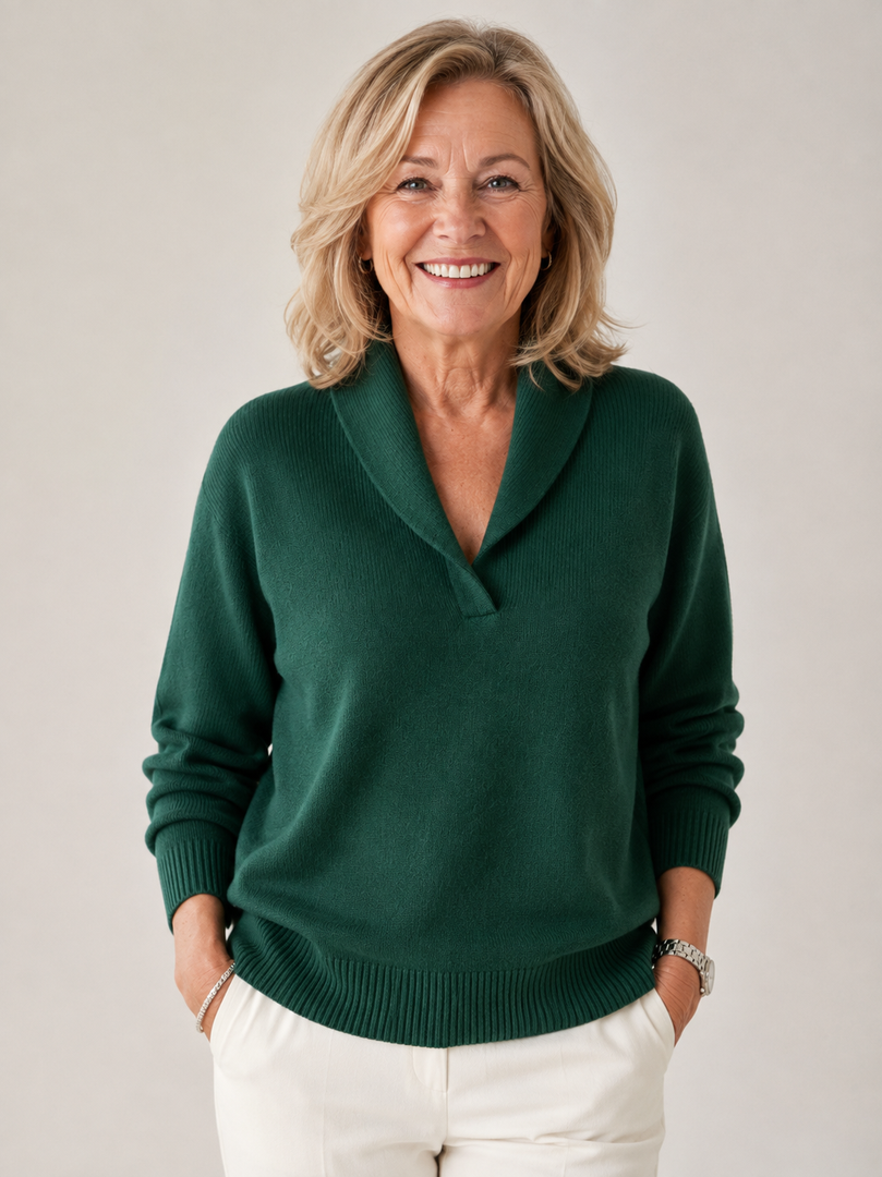 Women's Shawl Collar V-Neck Sweater in green