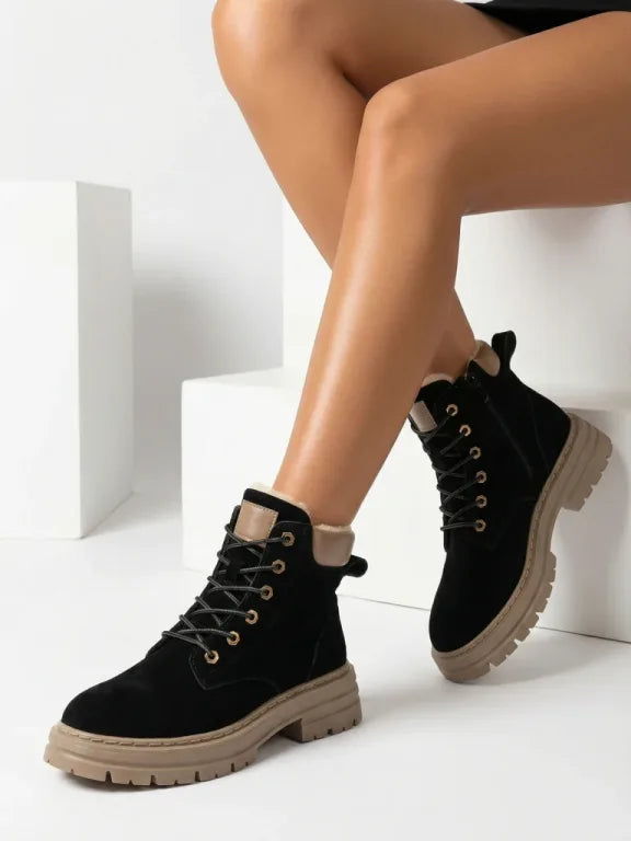 Women's Lined Lace-Up Ankle Boots in dark grey