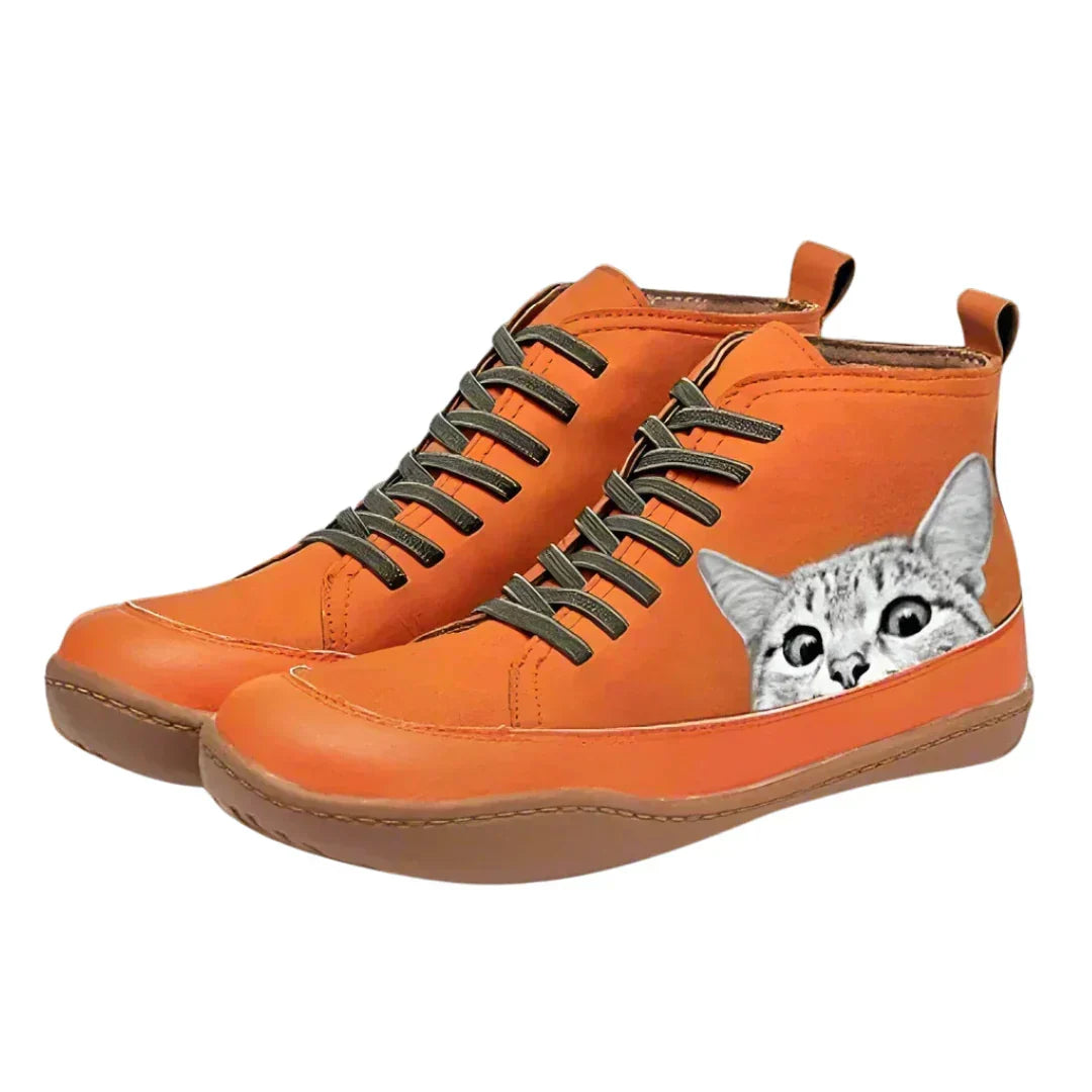 Women's Cat Print High-Top Shoes in orange