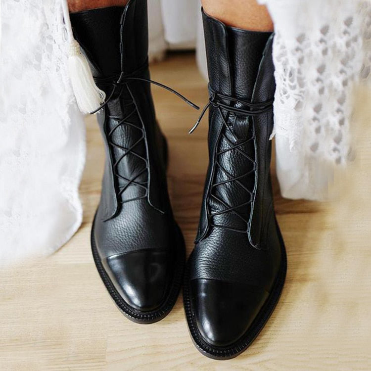 Women's Lace-Up Mid-Calf Boots in black