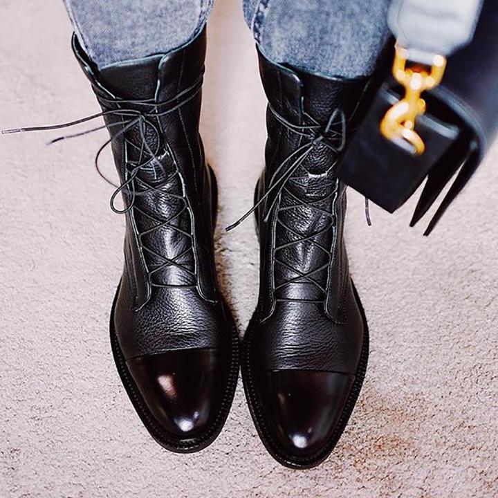 Women's lace-up mid-calf boots in black – worn with jeans