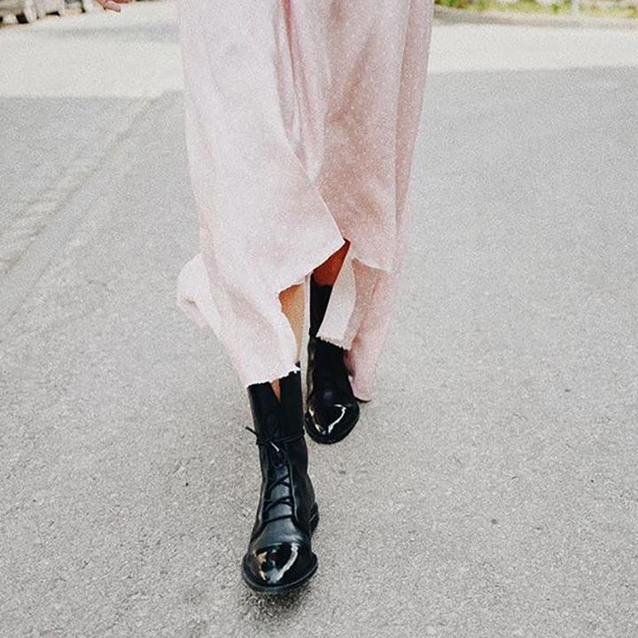 Women's lace-up mid-calf boots in black – side view