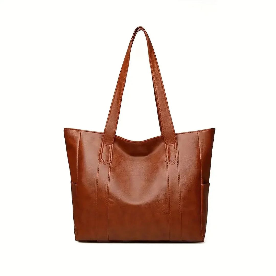 Women's large leather look tote bag in brown