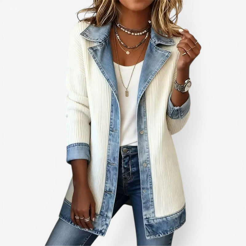 Women's Layered Look Knit and Denim Jacket for Casual Days