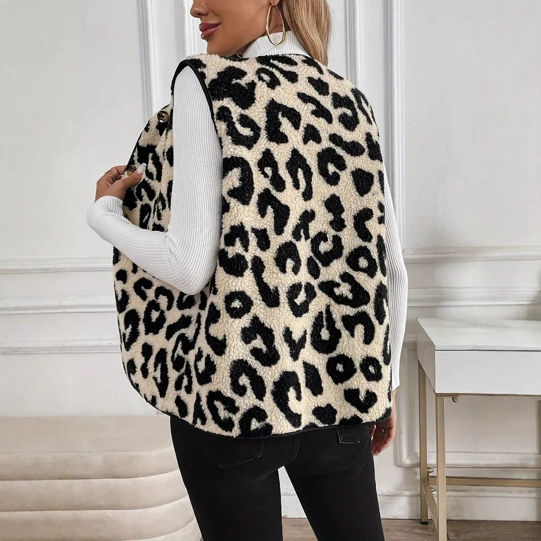 Women's leopard print knit waistcoat – side view