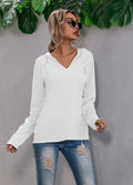 Women's V-Neck Knit Hoodie in white
