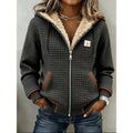 Women's lined zip jacket with hood in grey – front view