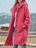Women's Long Hooded Boucle-Look Coat in pink