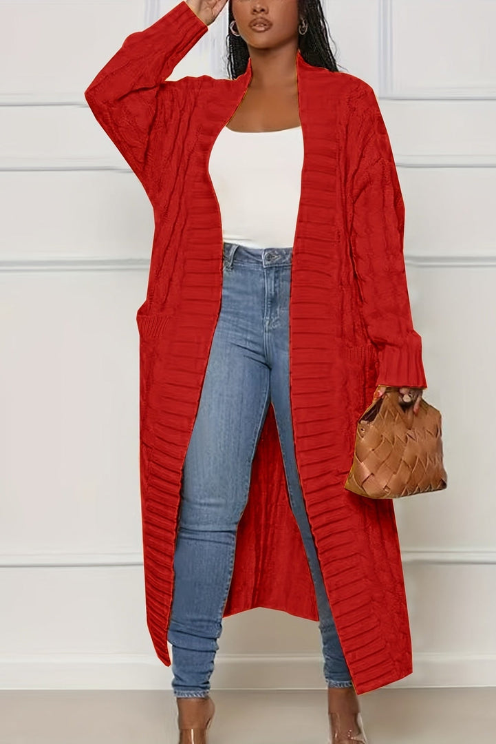 Women's Long Cable Knit Cardigan with V-Neck in 6 Colors for Autumn Days
