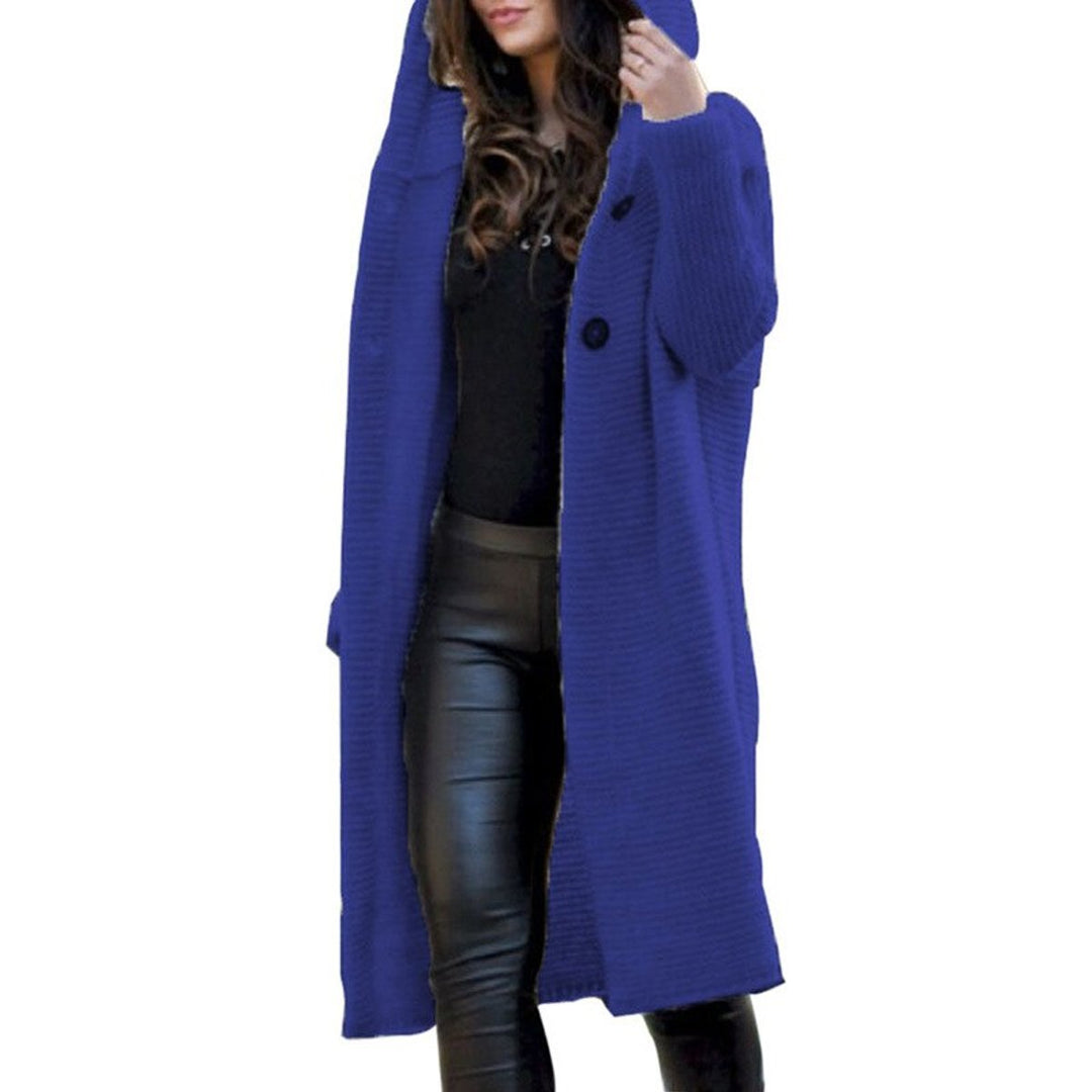 Women's Long Hooded Chunky Cardigan in royal blue