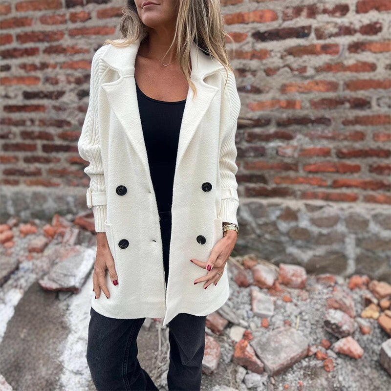 Women's knit sleeve long coat in white – front view