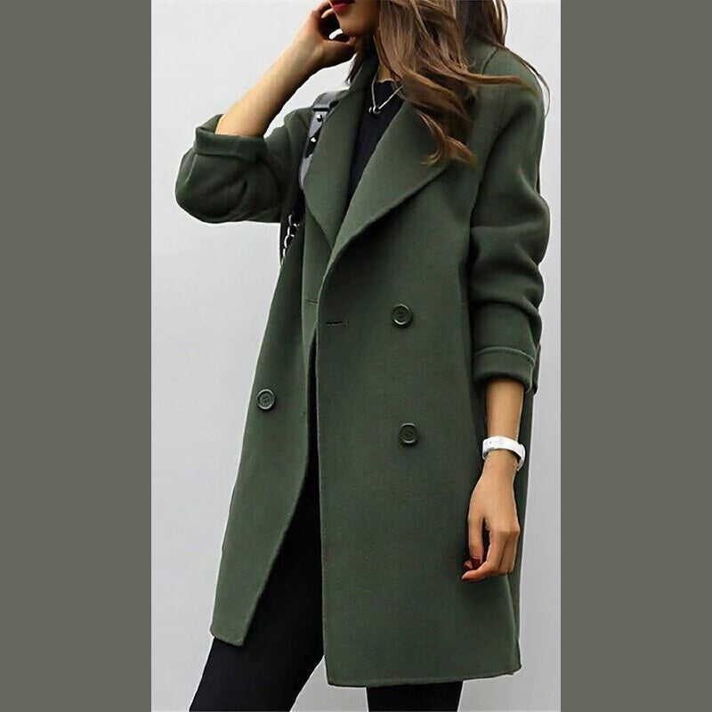 Women's Long Double-Breasted Coat with Wide Lapels for Autumn Days