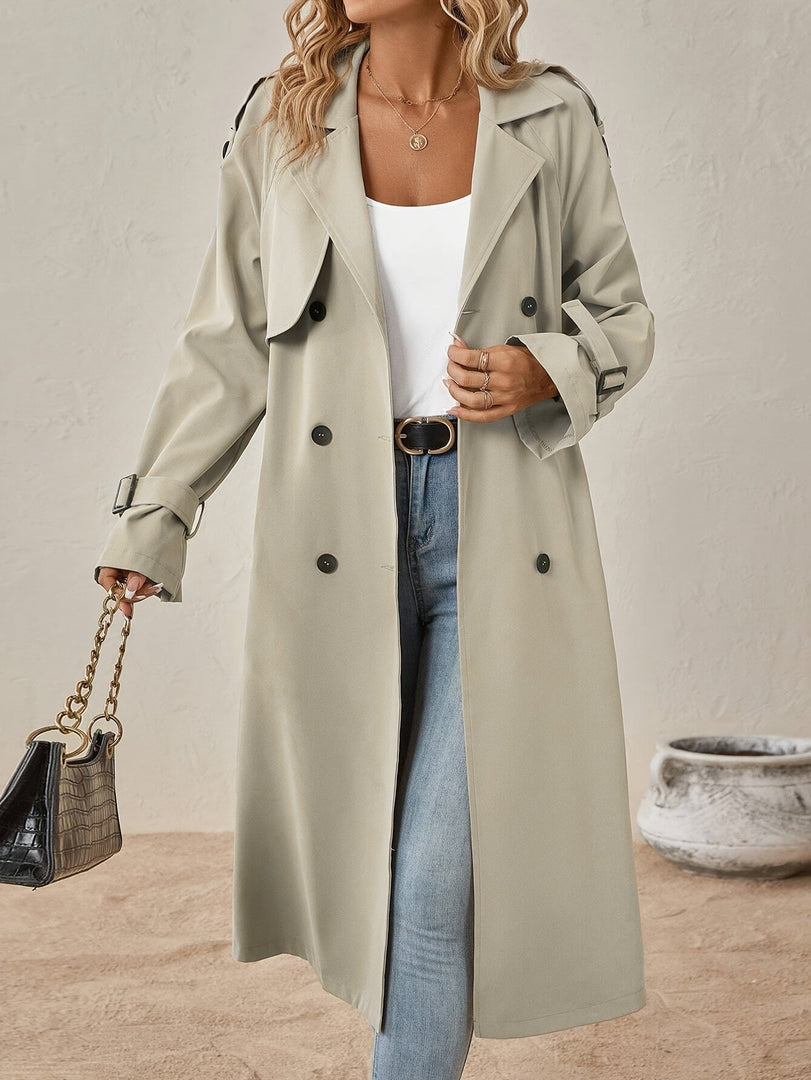 Women's Long Double-Breasted Trench Coat with Belt in 2 Colors