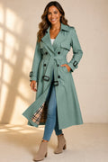 Women's Long Belted Trench Coat in sage green