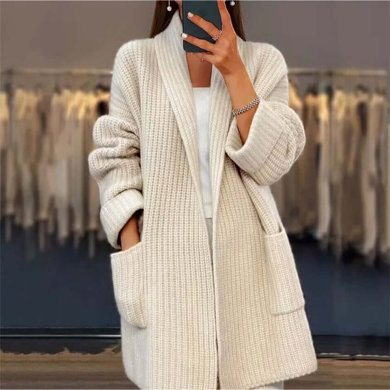 Women's Long Fluffy Cardigan with Open Front for Cosy Days