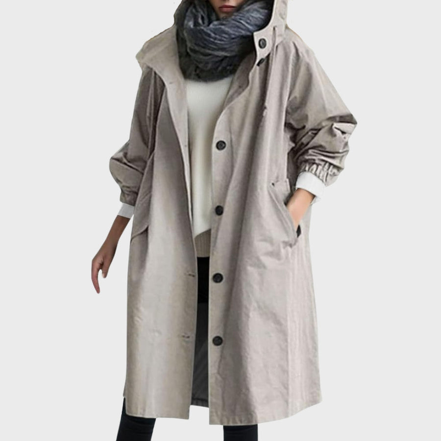 Women's Long Hooded Parka with Button Front in 9 Colors for Rainy Days