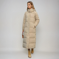 Women's Long Hooded Puffer Coat in beige