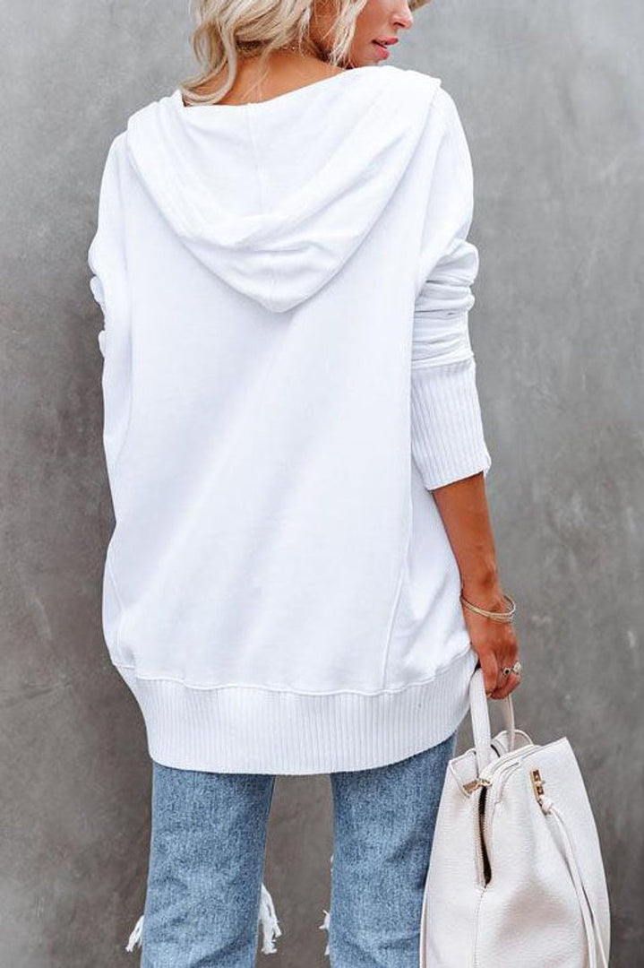 Women's long hooded sweatshirt in white – back view