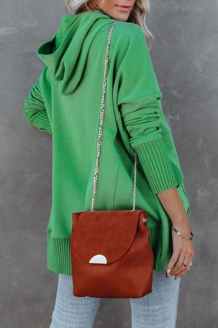 Women's long hooded sweatshirt in green – side view