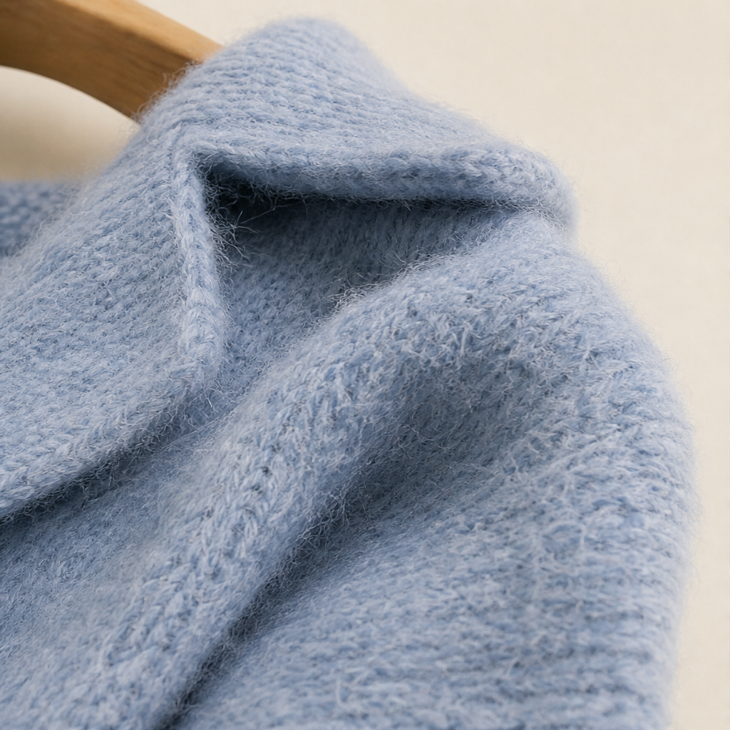 Close-up of the chunky knit collar