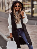 Women's Long Quilted Hooded Gilet in black