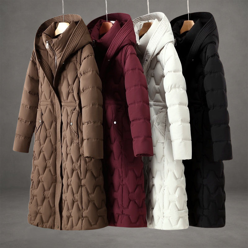 Women's long quilted hooded coat – all colours