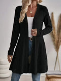 Women's Long Ribbed Knit Cardigan in black