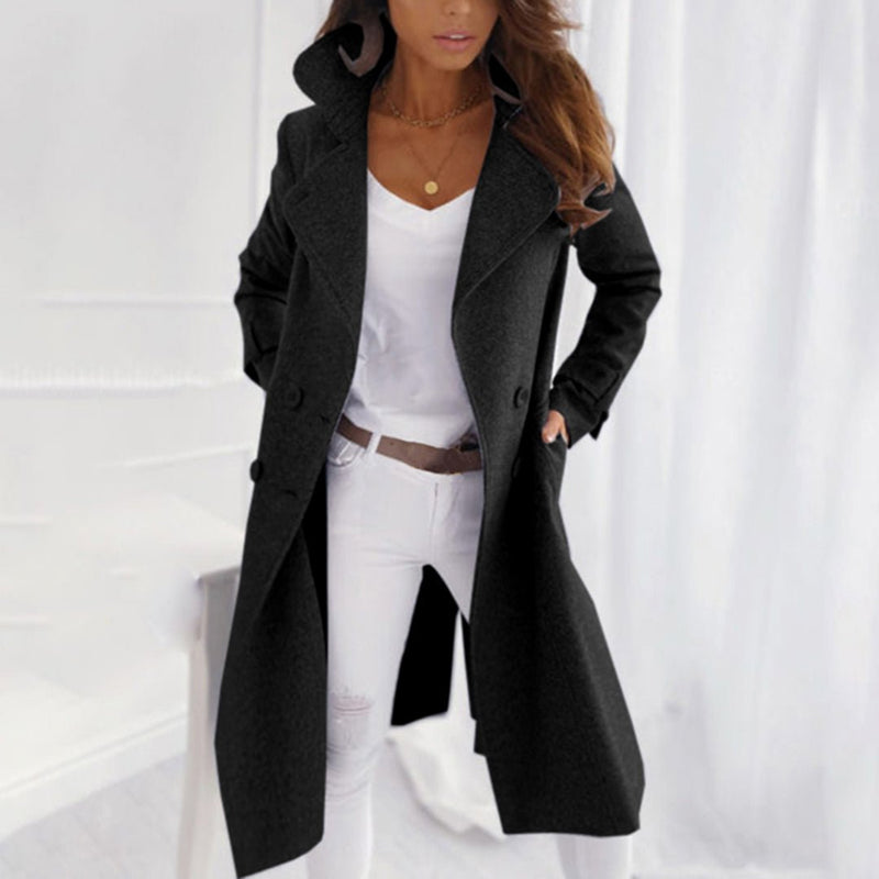 Women's Long Open Front Coat with Shawl Collar for Autumn Days