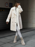Women's Long Teddy Lapel Coat in cream