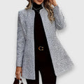 Women's longline open-front blazer in grey – front view