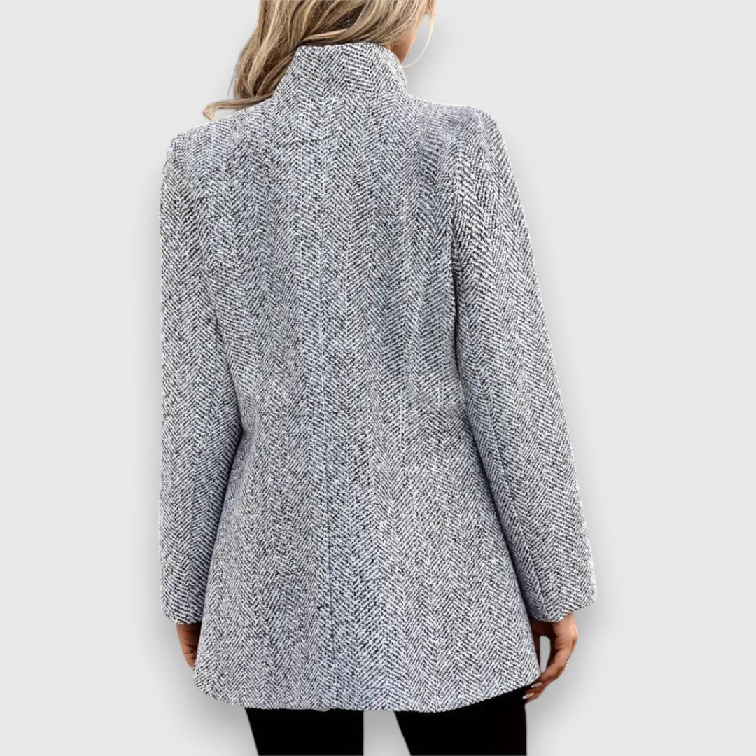 Women's longline open-front blazer in grey – back view