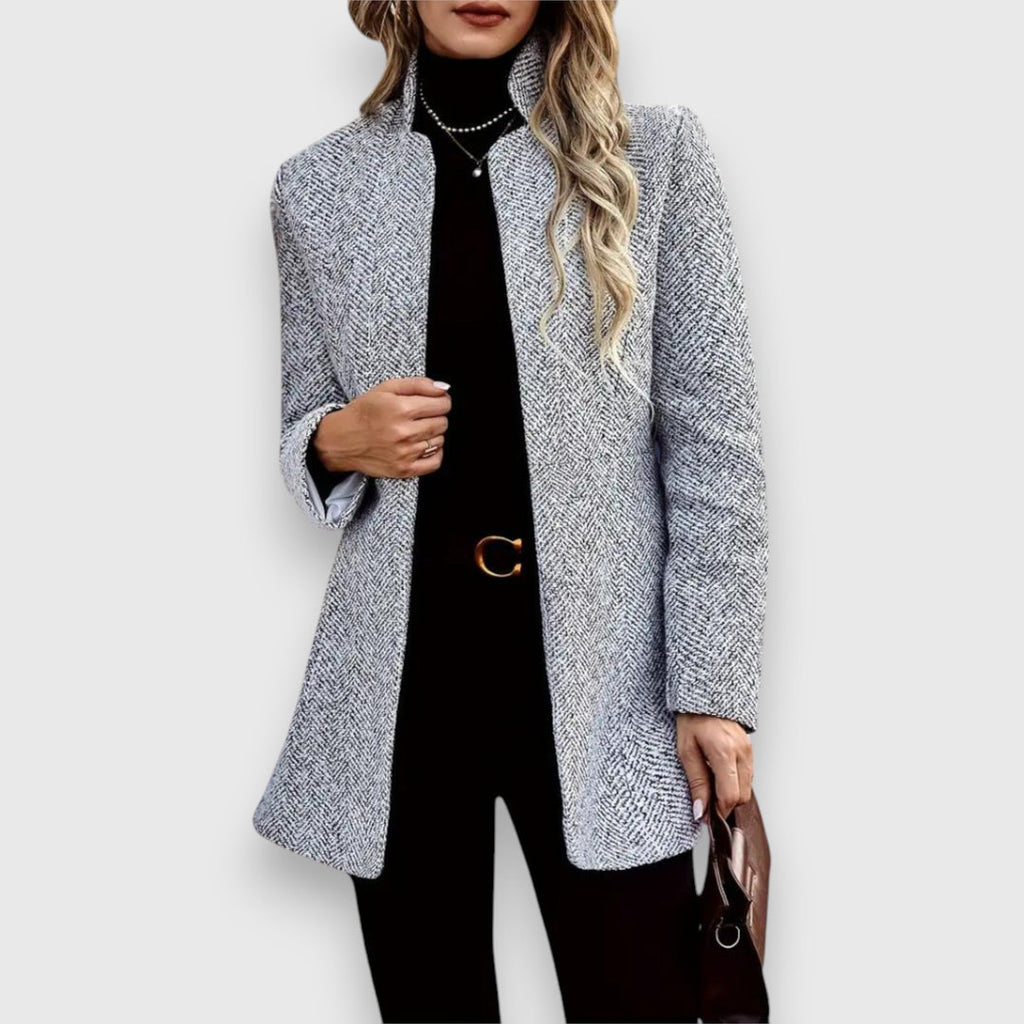 Women's longline open-front blazer in grey – side view