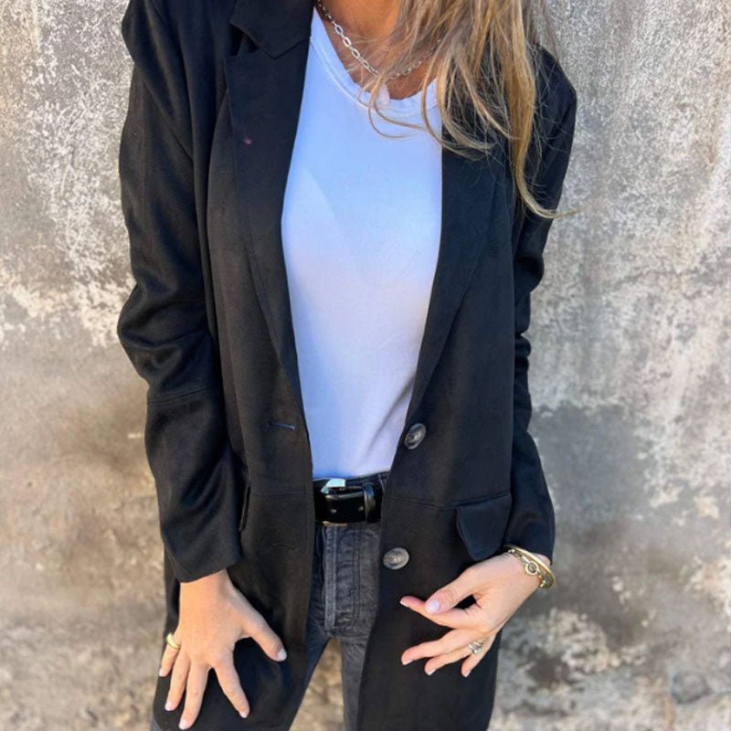 Women's Longline Suede-Look Blazer Coat with Lapels in 2 Colors