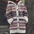 Women's nordic pattern hooded cardigan in multicolour – front view