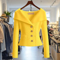 Women's Off-Shoulder Rib Knit Cardigan in yellow