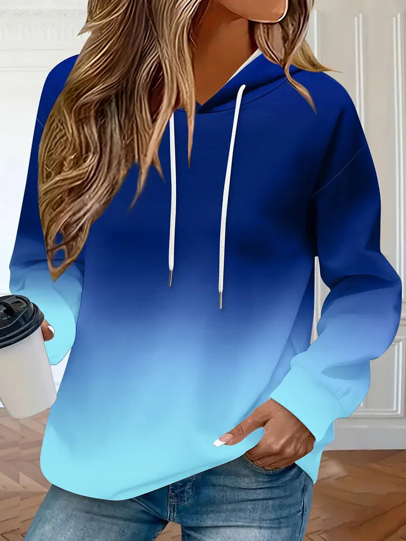 Women's Ombre Drawstring Hoodie in blue